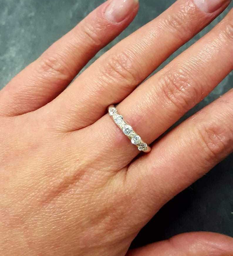 Diamond Band, Created Diamond, Stackable Band, Half Eternity Ring, Stackable Ring, Wedding Band, Sparkly Ring, Silver Band, 925 Silver Ring(1)