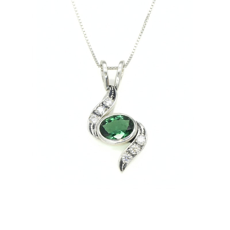 Created Emerald Pendant made in 925 Sterling Silver with Oval Created Green Emerald in Bezel setting, May Birthstone gift idea, symbolizes, ideal for everyday wear and perfect for birthday gifting and special occasions.