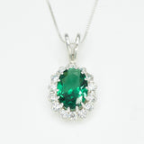 Created Emerald Pendant made in 925 Sterling Silver with Oval Created Green Emerald in Halo setting, May Birthstone gift idea, symbolizes, ideal for everyday wear and perfect for birthday gifting and special occasions.