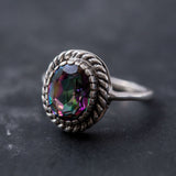 Mystic Topaz Ring - Purple Solitaire Ring - Vintage Topaz Ring