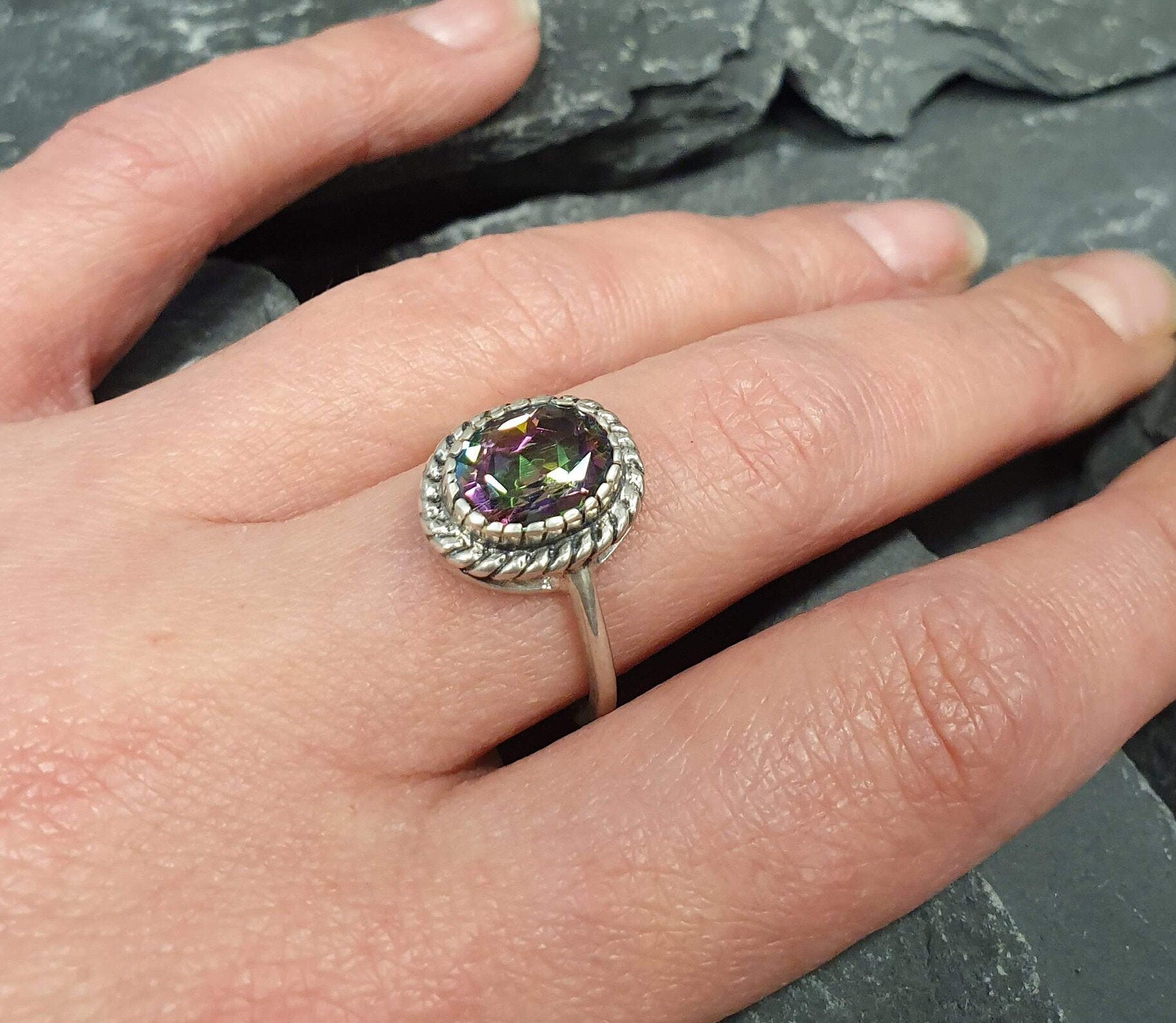 Unique Topaz Ring, Mystic Topaz Ring, Natural Topaz, December Birthstone, Vintage Ring, December Ring, Solid Silver Ring, Purple Ring, Topaz