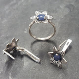 Genuine Sapphire Studs - Blue Flower Earrings - Vintage Drop Earrings