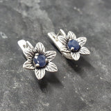 Genuine Sapphire Studs - Blue Flower Earrings - Vintage Drop Earrings