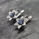 Genuine Sapphire Studs - Blue Flower Earrings - Vintage Drop Earrings