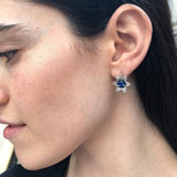 Genuine Sapphire Studs - Blue Flower Earrings - Vintage Drop Earrings