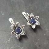 Genuine Sapphire Studs - Blue Flower Earrings - Vintage Drop Earrings