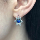 Genuine Sapphire Studs - Blue Flower Earrings - Vintage Drop Earrings