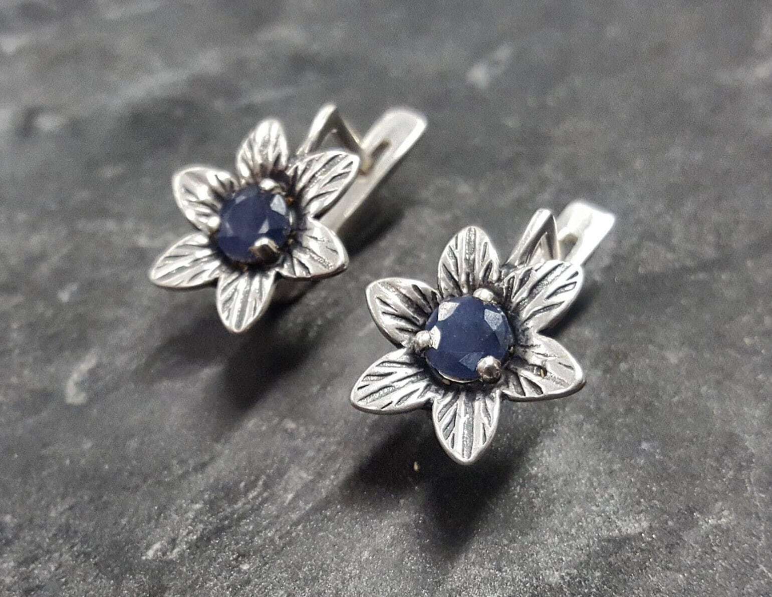 Natural Sapphire Earrings made in 925 Sterling Silver with Round Natural Blue Sapphire in Prong setting, September Birthstone gift idea, symbolizes sincerity, truth, and faithfulness, ideal for everyday wear and perfect for birthday gifting and special occasions.