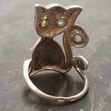 Silver Cat Ring - Natural Emerald Ring - Statement Cat Ring