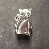 Silver Cat Ring - Natural Emerald Ring - Statement Cat Ring