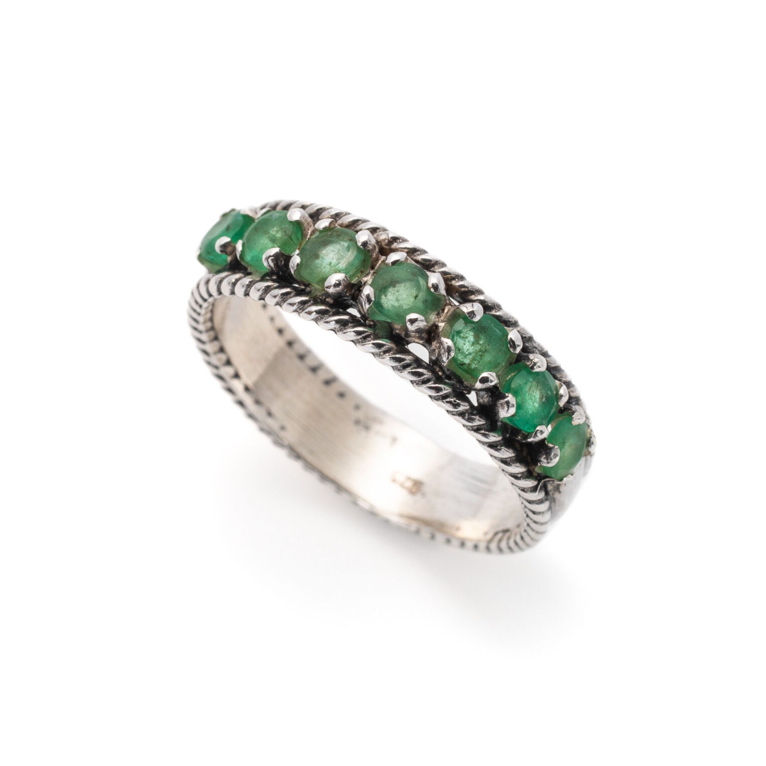 Natural Emerald Ring made in 925 Sterling Silver with Round Natural Green Emerald in Channel-Set setting, May Birthstone gift idea, symbolizes growth, harmony, and deep emotional healing, ideal for everyday wear and perfect for birthday gifting and special occasions.
