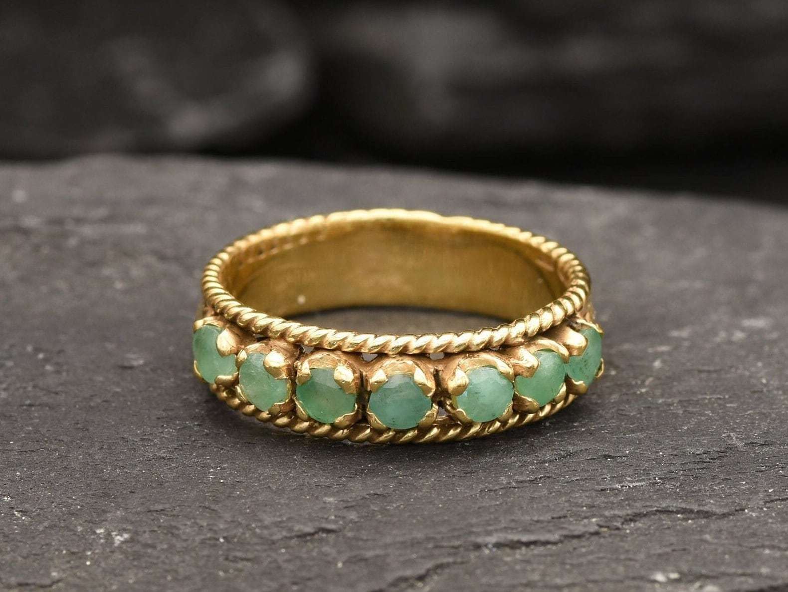 Natural Emerald Ring made in 18k Gold Vermeil with Round Natural Green Emerald in Channel-Set setting, May Birthstone gift idea, symbolizes growth, harmony, and deep emotional healing, ideal for everyday wear and perfect for birthday gifting and special occasions.