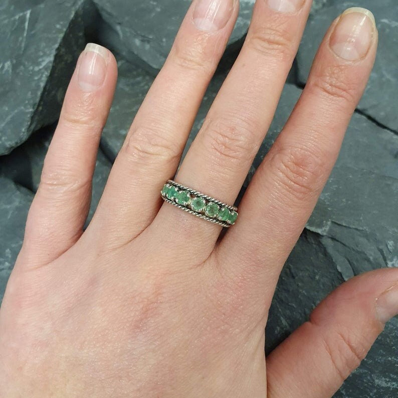 "Elegant 18k Gold Vermeil Natural Emerald Ring, May Birthstone symbolizing growth and harmony, perfect for everyday wear."