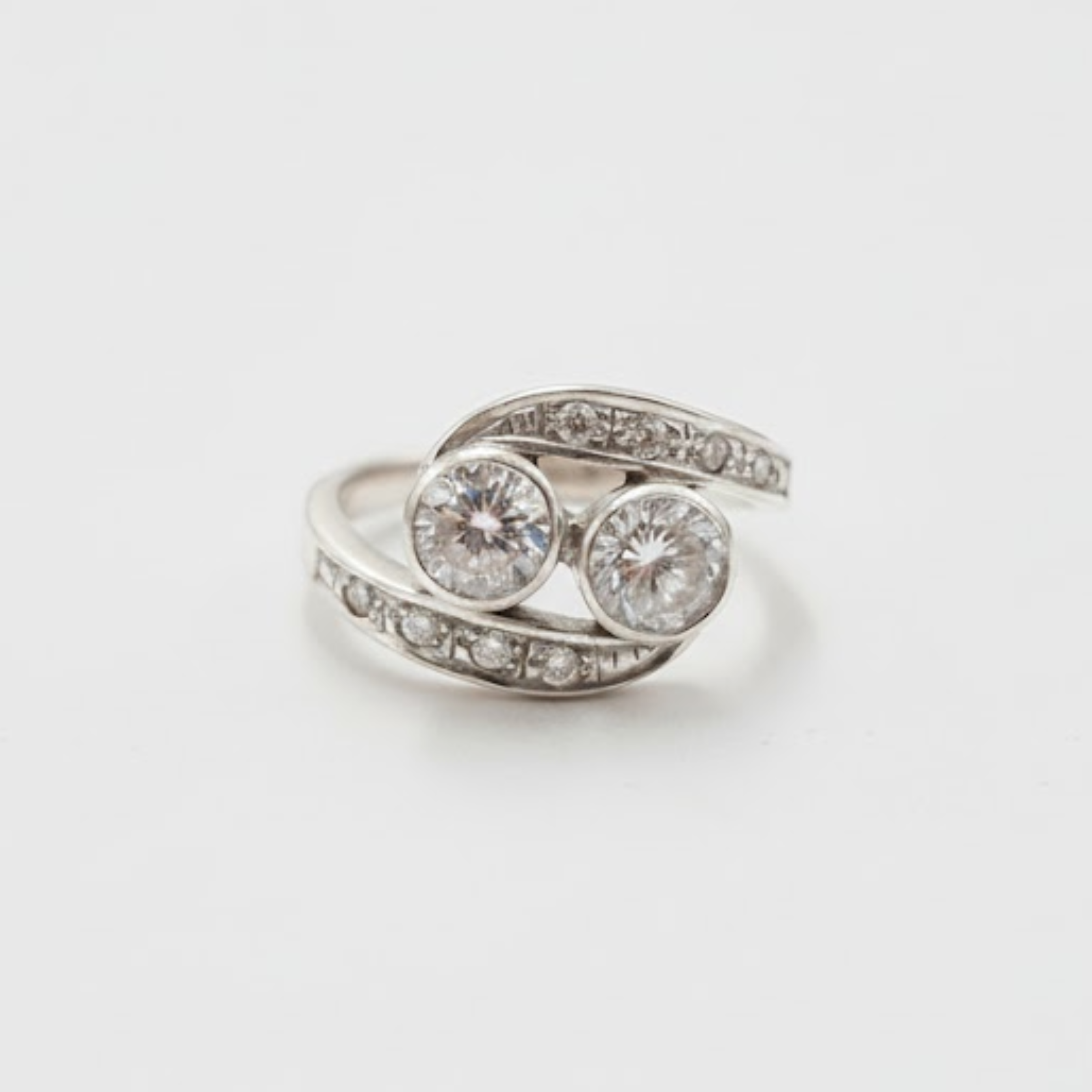Stunning Vintage Two Stone Diamond Ring in Sterling Silver - Ideal for memorable moments and timeless style.