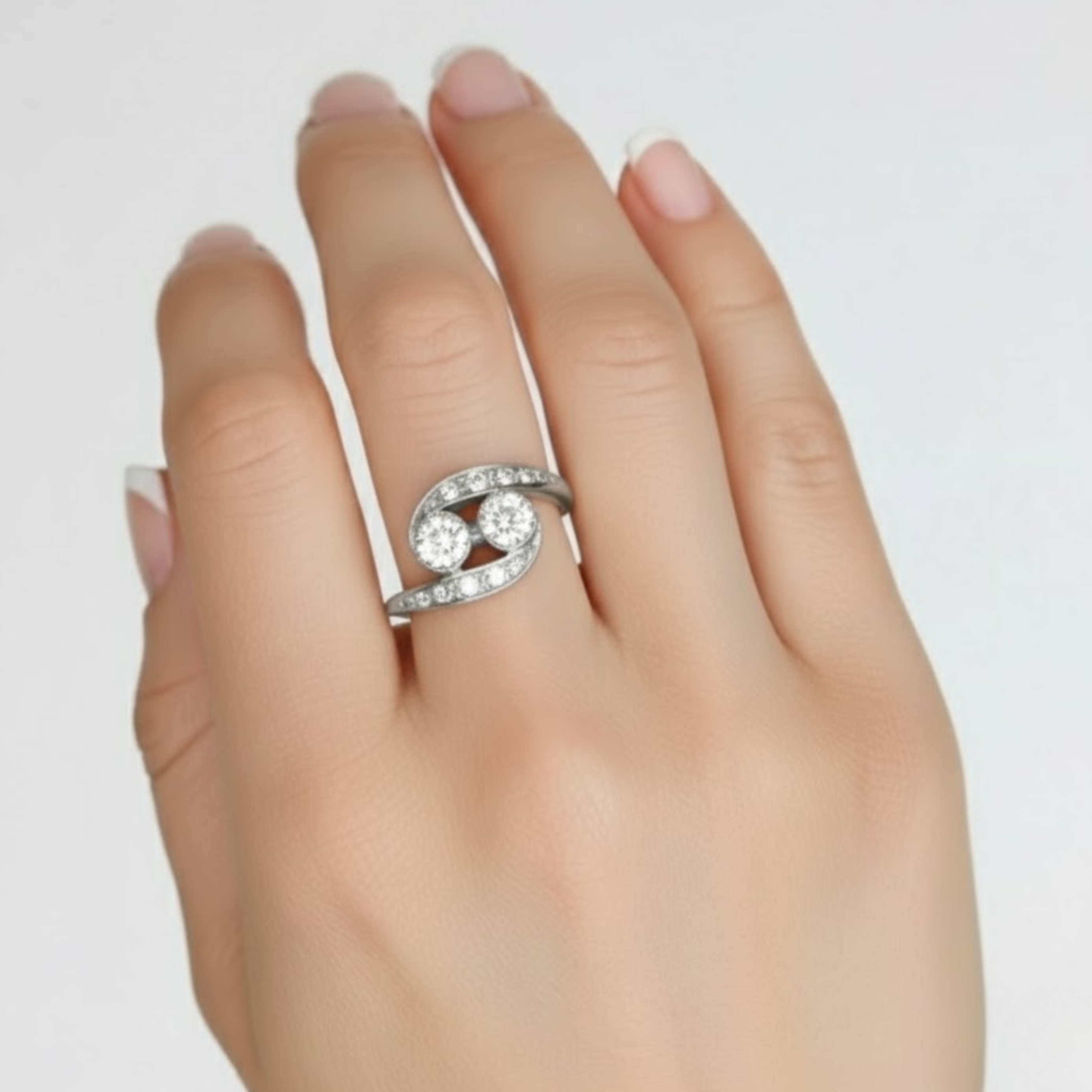 Elegant Two Stone Diamond Ring in 925 Sterling Silver - Perfect for everyday elegance and special occasions.