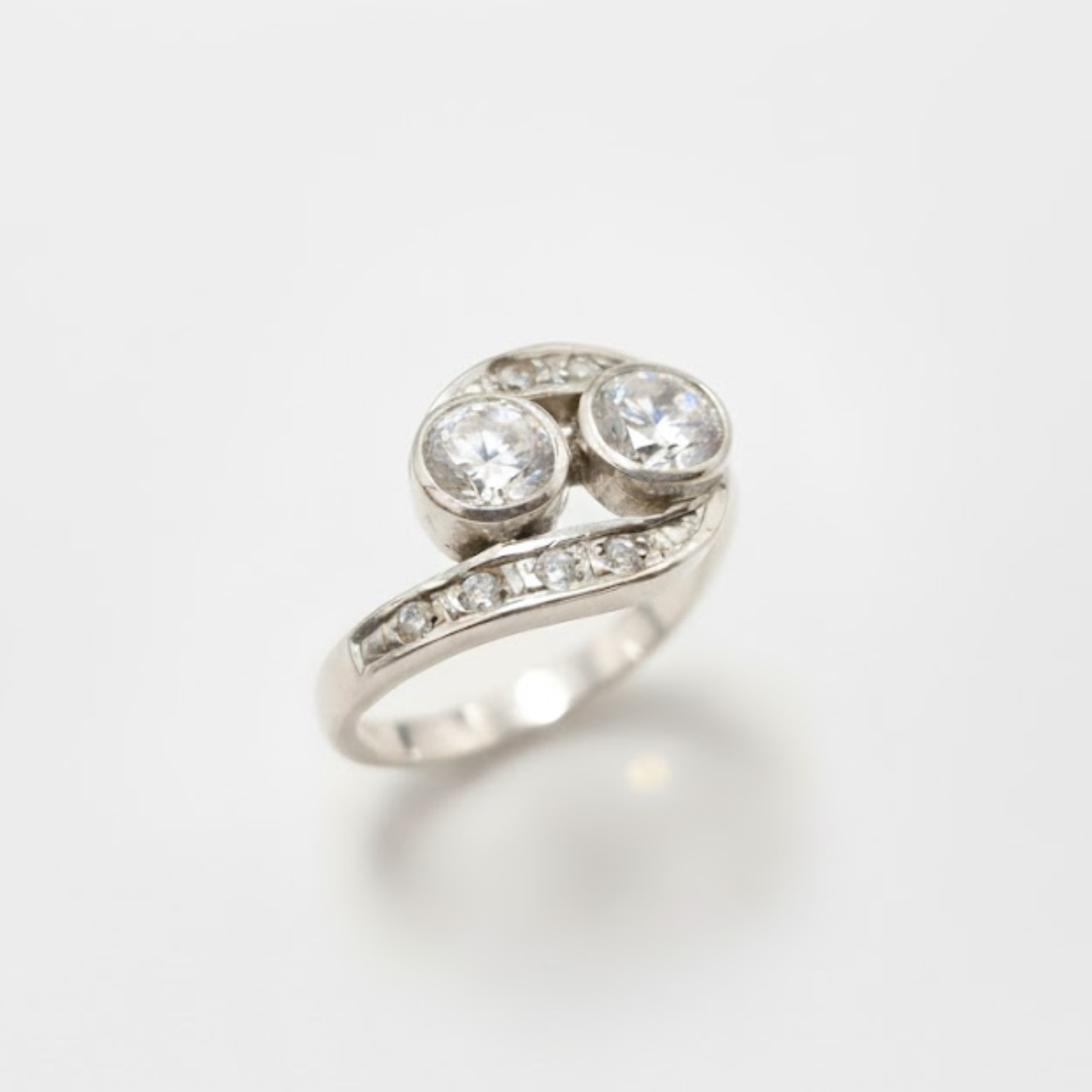 Classy Diamond Ring - Sparkly Vintage Ring - Two Stone Diamond Ring made in 925 Sterling Silver. Ideal for everyday wear and perfect for birthday gifting and special occasions.