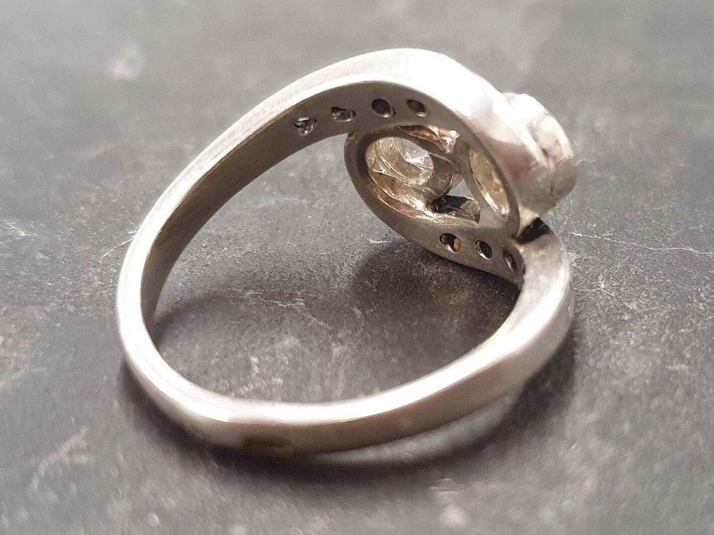 Diamond Ring, Created Diamond, 2 Stone Ring, Dainty Silver Ring, Vintage Ring, Asymmetric Ring, Sparkly Ring, Solid Silver Ring, Unique Ring