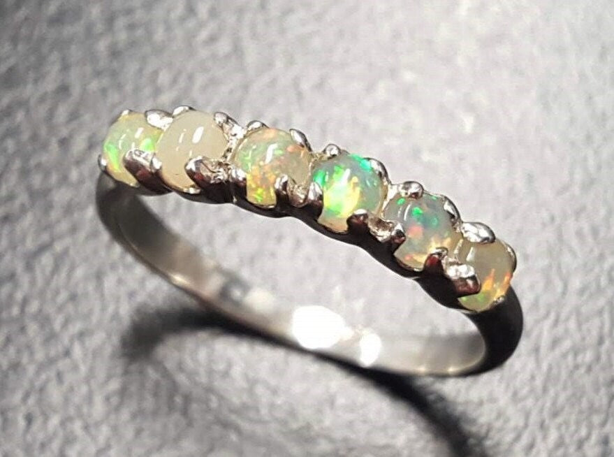 Fire Opal Half Eternity Stackable Ring