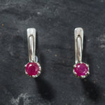 Natural Ruby Earrings made in 925 Sterling Silver with Round Natural Red Ruby in Solitaire setting, July Birthstone gift idea, symbolizes nobility, purity, and passion, ideal for everyday wear and perfect for birthday gifting and special occasions.