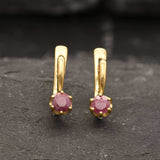 Gold Ruby Earrings - Natural Ruby Earrings, Gold Dainty Studs