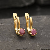 Genuine Ruby Earrings - Red Drop Earrings - Dainty Round Earrings
