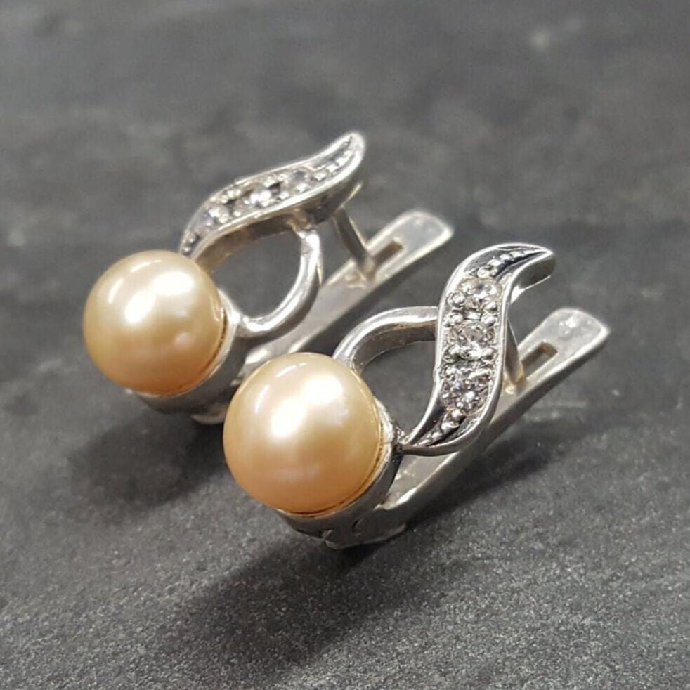 Pearl Earrings, Natural Pearl, Vintage Earrings, Birthstone Earrings, June Birthstone, Vintage Pearl Earrings, Solid Silver Earrings