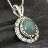 Antique Emerald Necklace, Natural Emerald, Real Emerald Pendant, May Birthstone, Vintage Pendant, Green Oval Pendant, Solid Silver Pendant