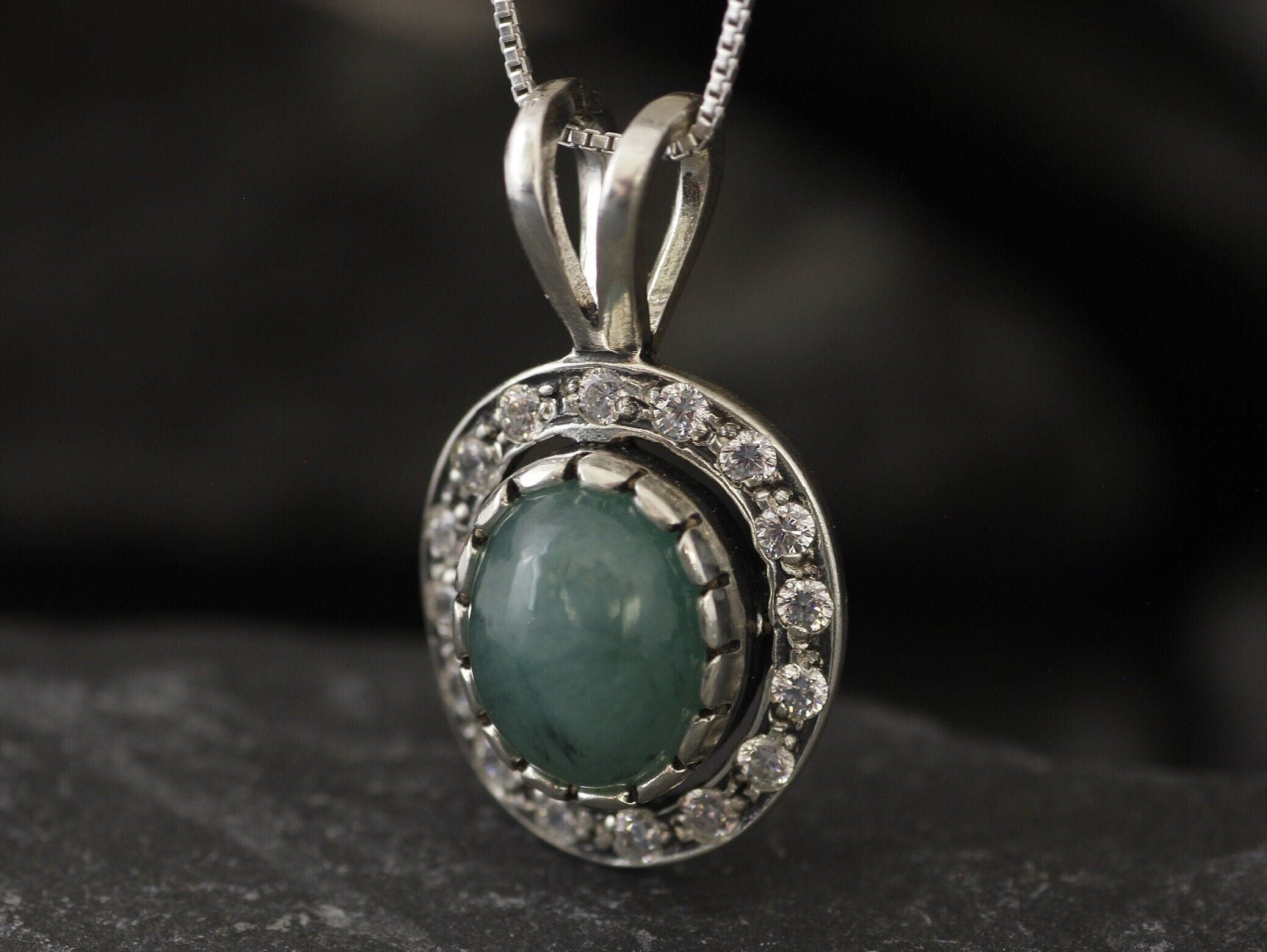 Antique Emerald Necklace, Natural Emerald, Real Emerald Pendant, May Birthstone, Vintage Pendant, Green Oval Pendant, Solid Silver Pendant