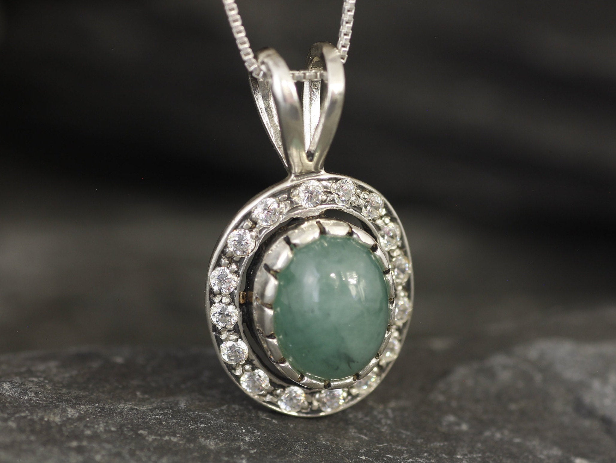 Antique Emerald Necklace, Natural Emerald, Real Emerald Pendant, May Birthstone, Vintage Pendant, Green Oval Pendant, Solid Silver Pendant