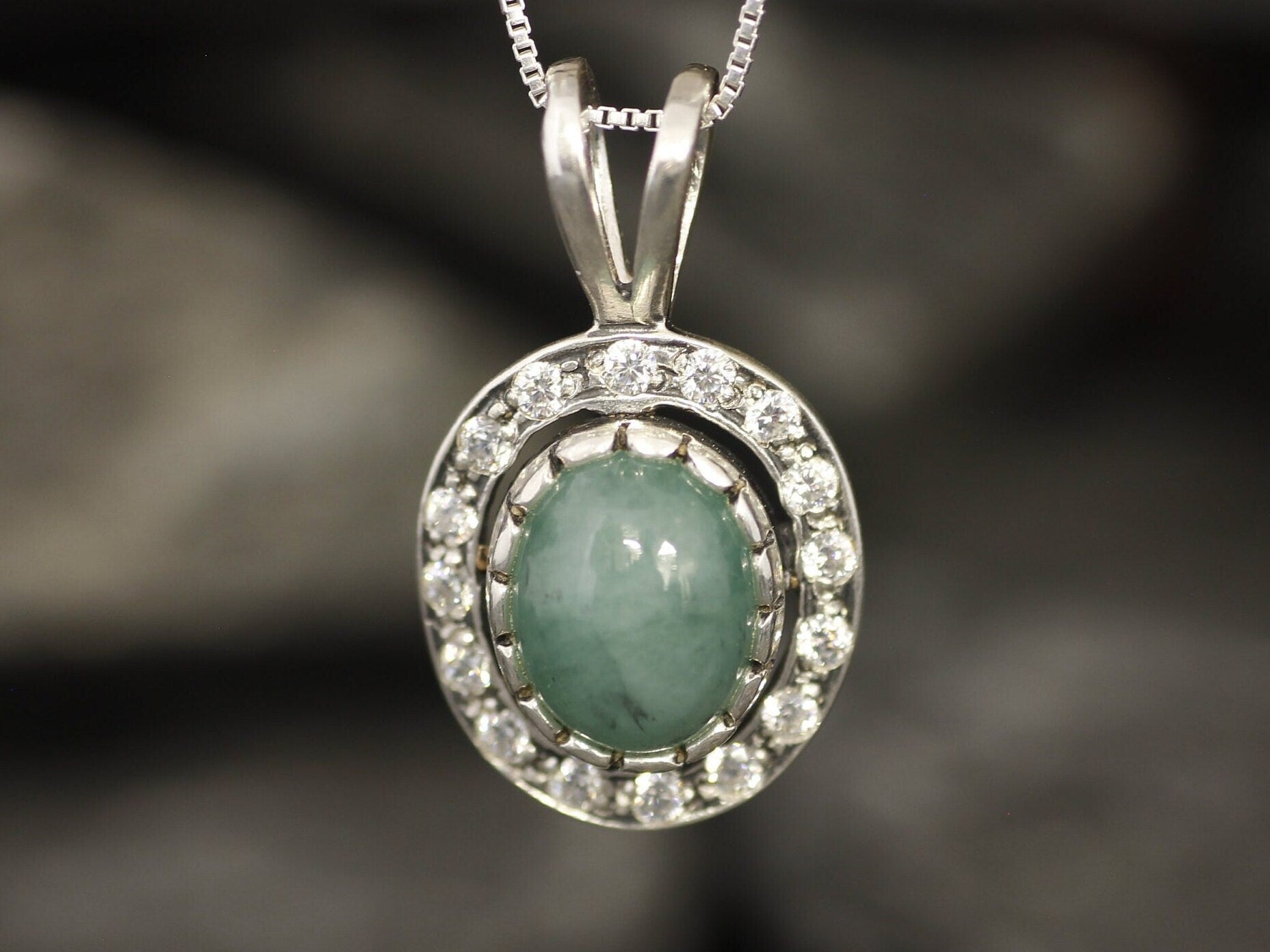 Antique Emerald Necklace, Natural Emerald, Real Emerald Pendant, May Birthstone, Vintage Pendant, Green Oval Pendant, Solid Silver Pendant