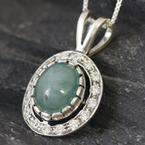 Antique Emerald Necklace, Natural Emerald, Real Emerald Pendant, May Birthstone, Vintage Pendant, Green Oval Pendant, Solid Silver Pendant