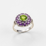 Peridot Ring - Purple Victorian Ring - Peridot Flower Ring