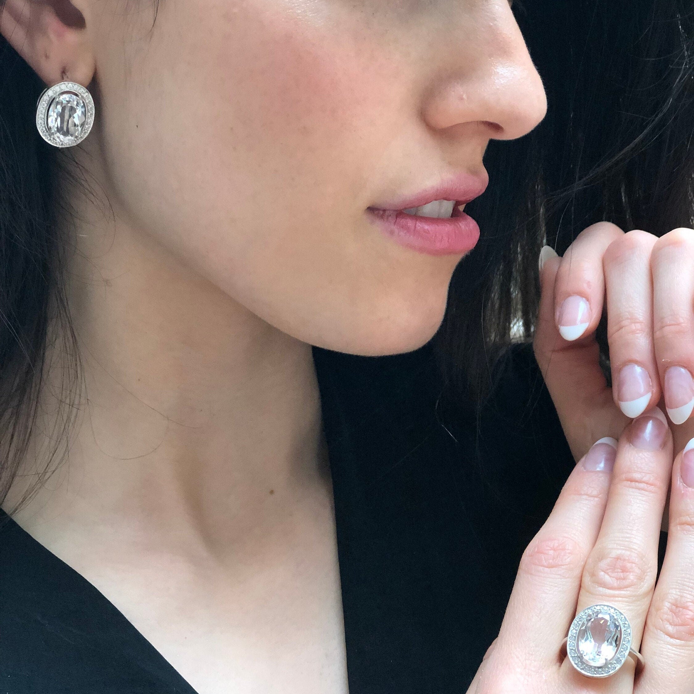 White Topaz Earrings, Natural White Topaz, Antique Earrings, Large Stud Earrings, Statement Studs, Diamond Earrings, Solid Silver Earrings
