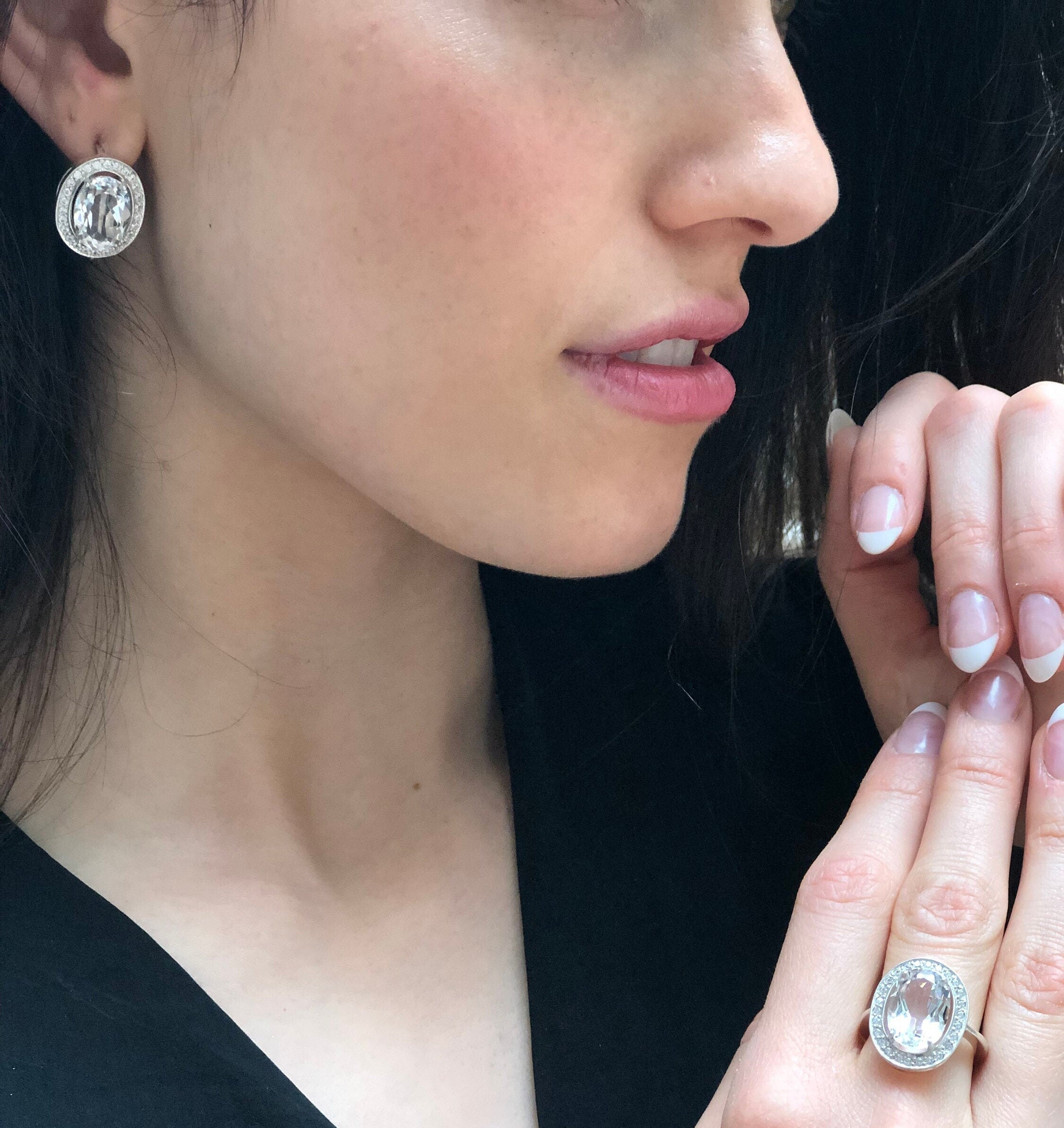 White Topaz Earrings, Natural White Topaz, Antique Earrings, Large Stud Earrings, Statement Studs, Diamond Earrings, Solid Silver Earrings