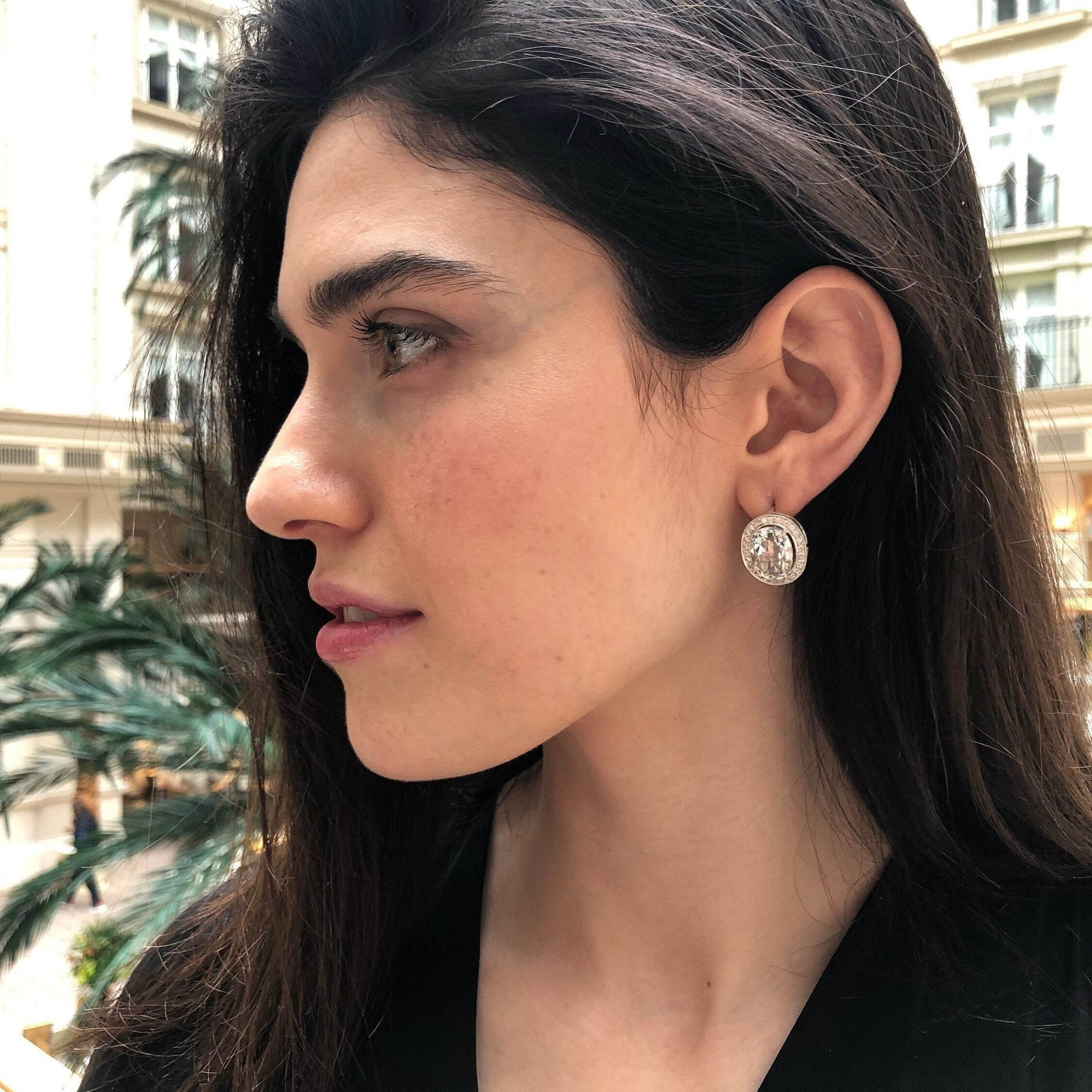 White Topaz Earrings, Natural White Topaz, Antique Earrings, Large Stud Earrings, Statement Studs, Diamond Earrings, Solid Silver Earrings