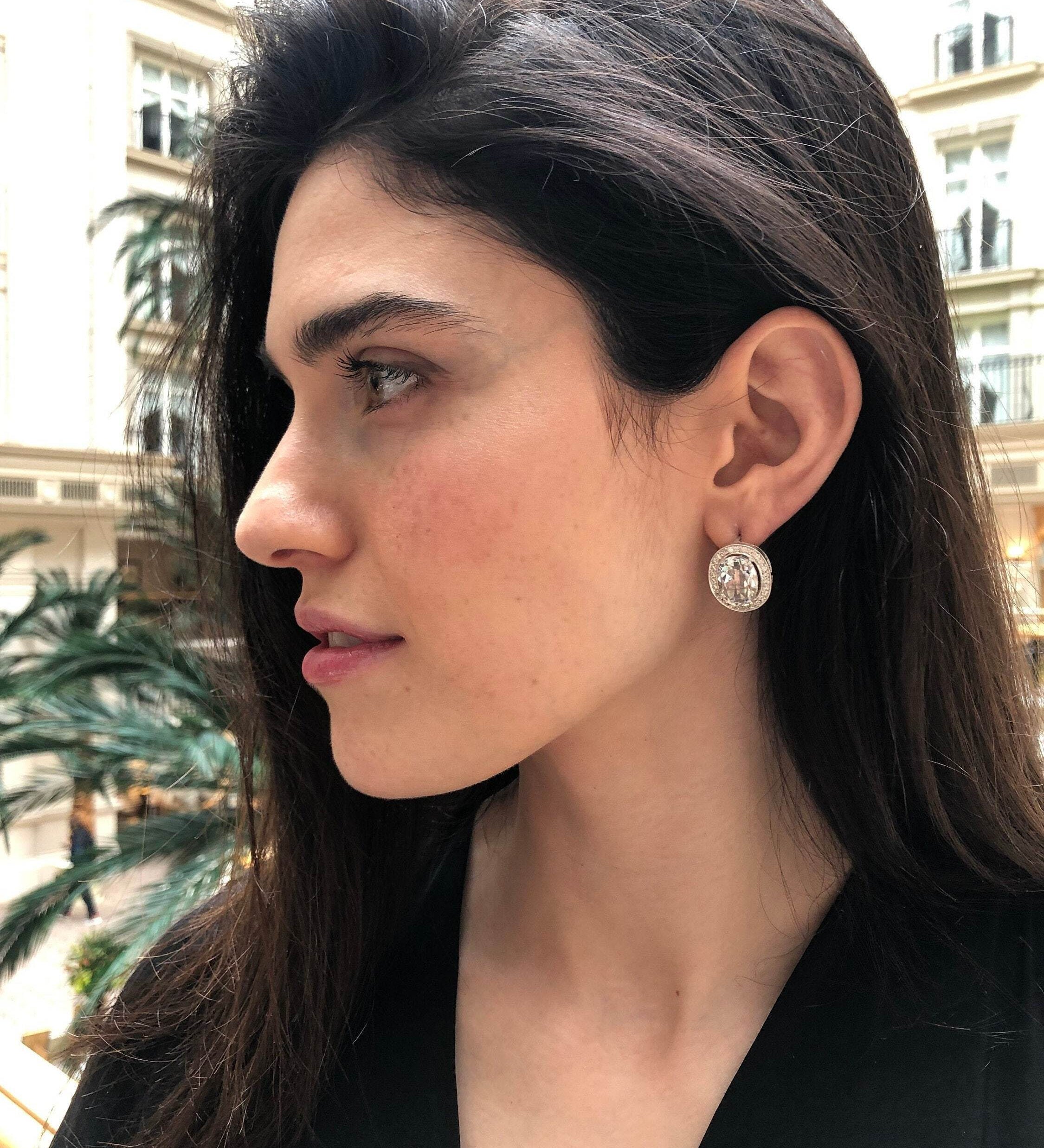 White Topaz Earrings, Natural White Topaz, Antique Earrings, Large Stud Earrings, Statement Studs, Diamond Earrings, Solid Silver Earrings