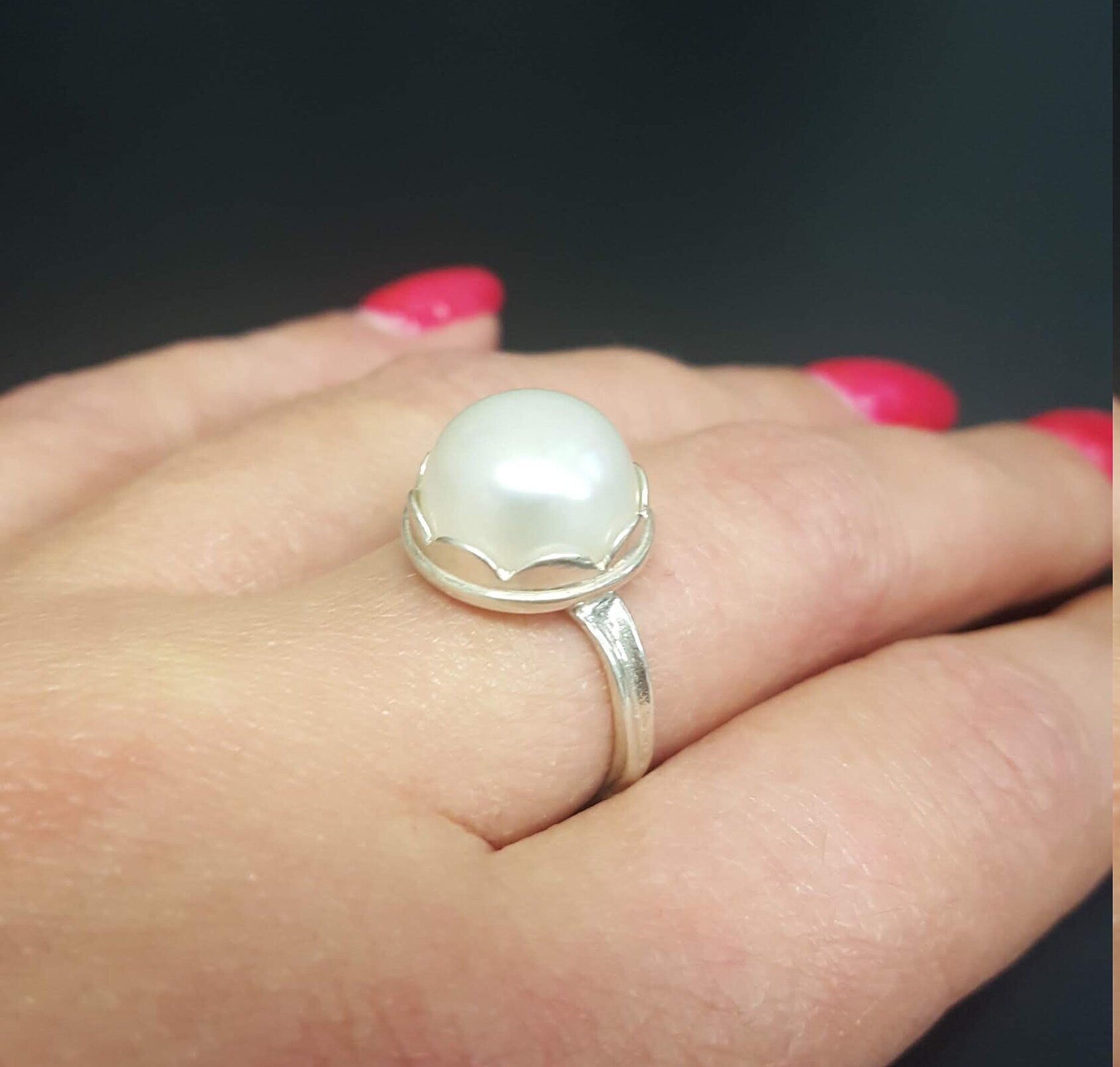 Pearl Ring, White Pearl, Natural Pearl Ring, June Birthstone, Vintage Pearl Ring, Vintage Style, June Ring, Solid Silver Ring, Pearl