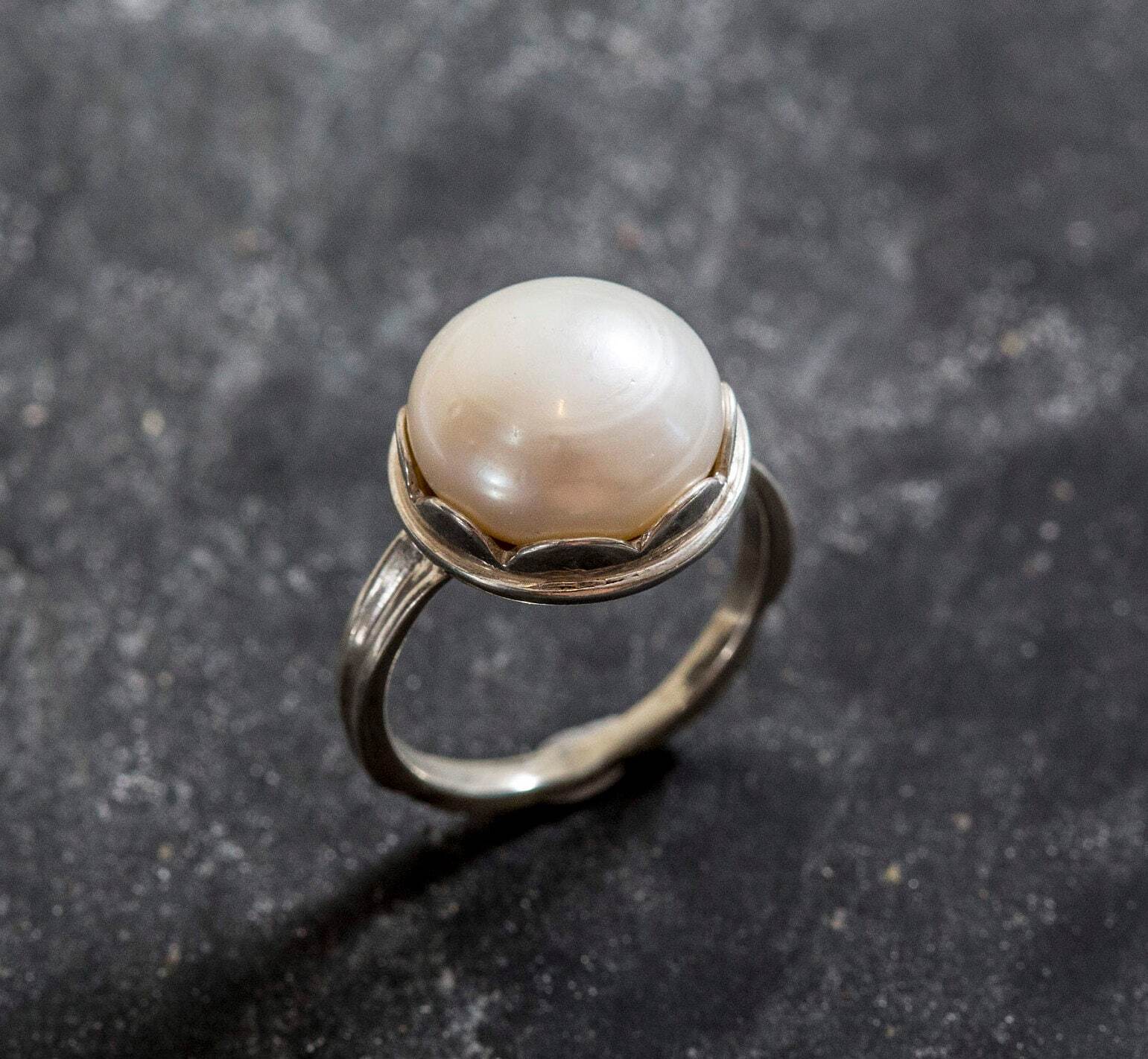 Pearl Ring, White Pearl, Natural Pearl Ring, June Birthstone, Vintage Pearl Ring, Vintage Style, June Ring, Solid Silver Ring, Pearl