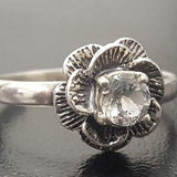 Genuine Topaz Ring - White Flower Ring - Solitaire Rose Ring