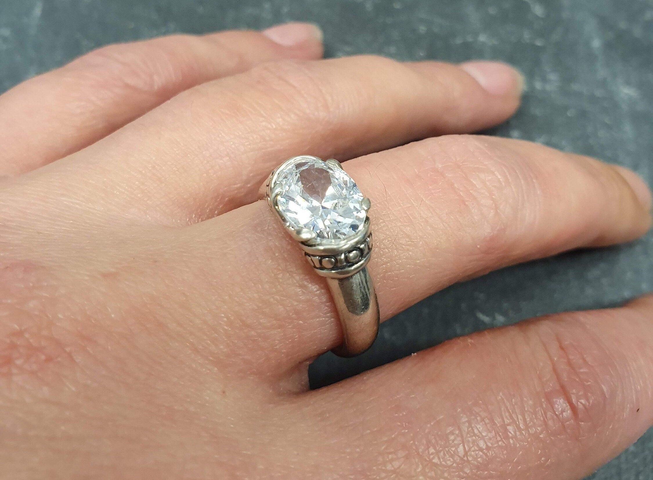 Bohemian Ring, Diamond Ring, Created CZ Diamond, Vintage Ring, Tribal Ring, Sparkly Ring, Solitaire Ring, Horizontal Ring, 925 Silver Ring