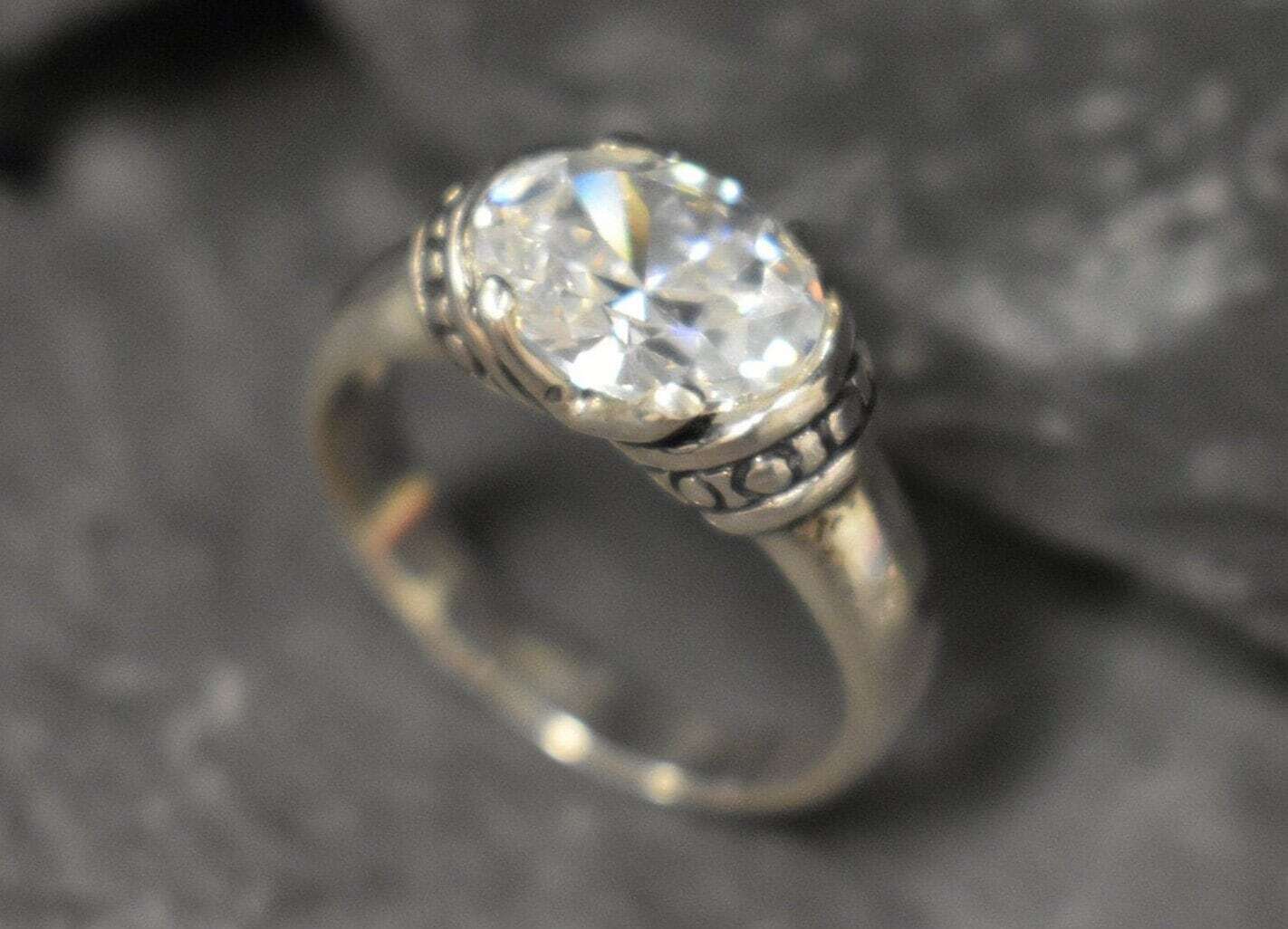 Bohemian Ring, Diamond Ring, Created CZ Diamond, Vintage Ring, Tribal Ring, Sparkly Ring, Solitaire Ring, Horizontal Ring, 925 Silver Ring