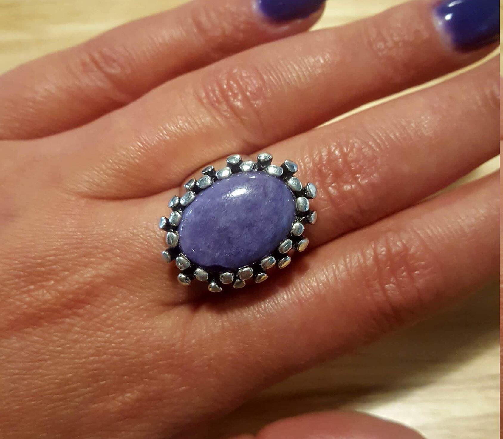 Statement Ring, Purple Charoite Ring, Natural Charoite, Purple Ring, Vintage Ring, Scorpio Birthstone, Artistic Ring, Solid Silver, Charoite