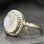 Moonstone Ring, Natural Rainbow Moonstone, Vintage Ring, June Birthstone, White Ring, Antique Ring, June Ring, Solid Silver Ring, Moonstone