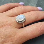 Moonstone Ring, Natural Rainbow Moonstone, Vintage Ring, June Birthstone, White Ring, Antique Ring, June Ring, Solid Silver Ring, Moonstone