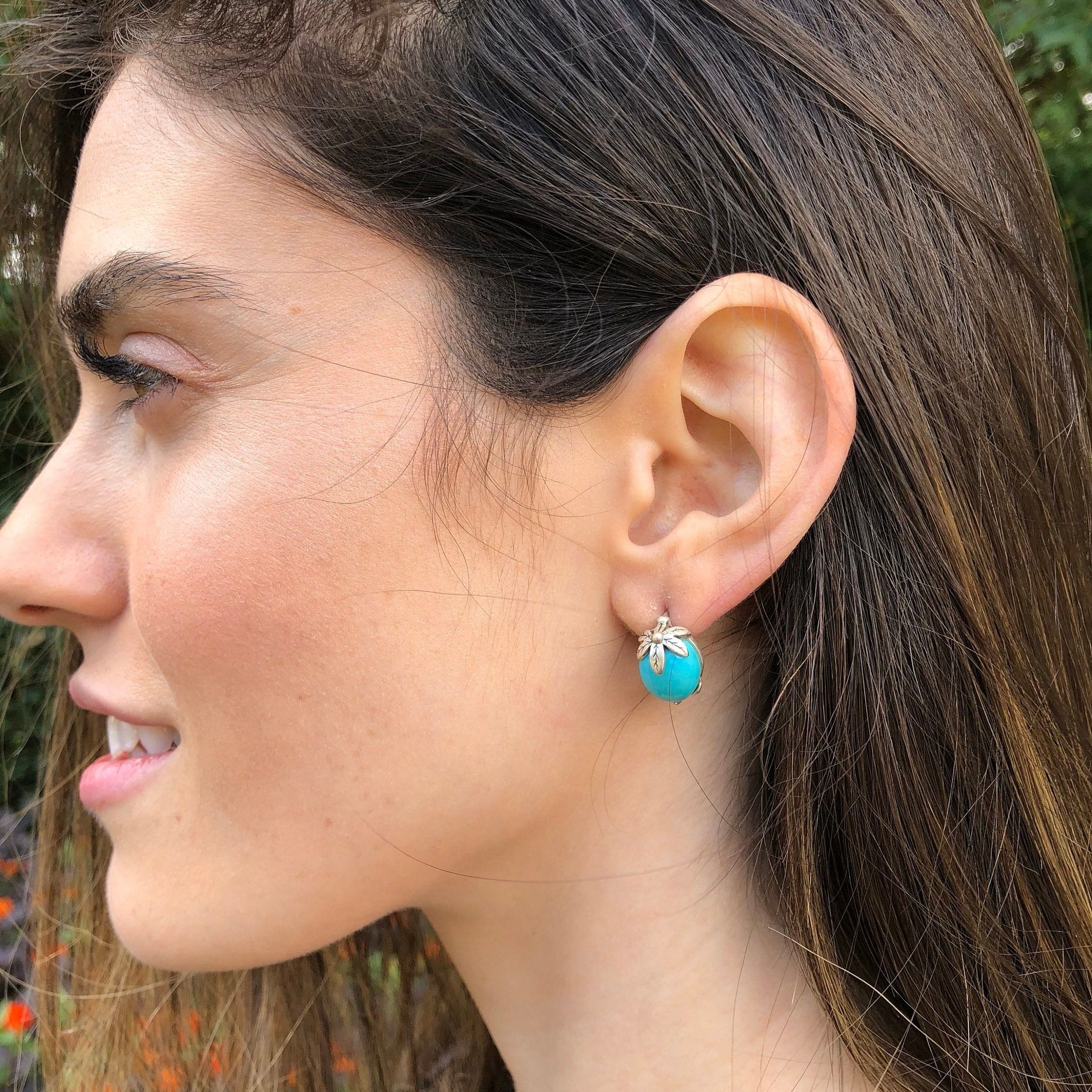 Leaf Earrings, Natural Turquoise, Blue Turquoise, December Birthstone, Vintage Earrings, Sleeping Beauty Gem, Silver Earrings, Turquoise