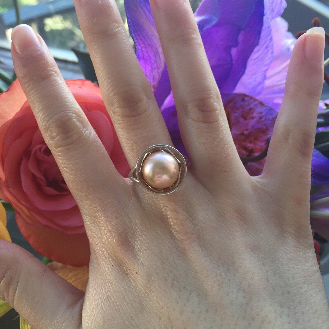 Pearl Ring, Natural Pearl, Pink Pearl, Real Pearl Ring, June Birthstone, Vintage Pearl Ring, Vintage Rings, Solid Silver Ring, Vintage Ring