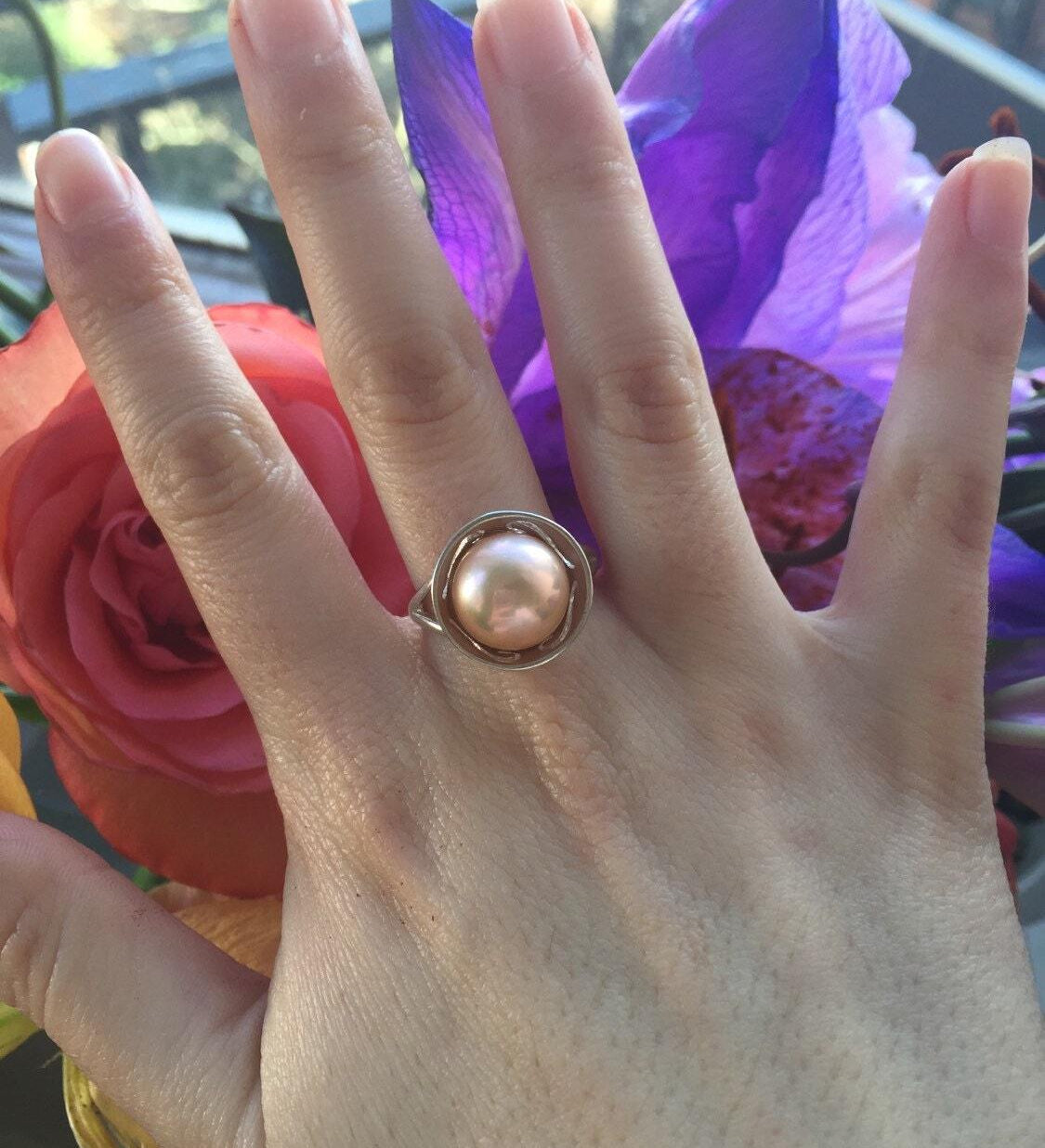 Pearl Ring, Natural Pearl, Pink Pearl, Real Pearl Ring, June Birthstone, Vintage Pearl Ring, Vintage Rings, Solid Silver Ring, Vintage Ring