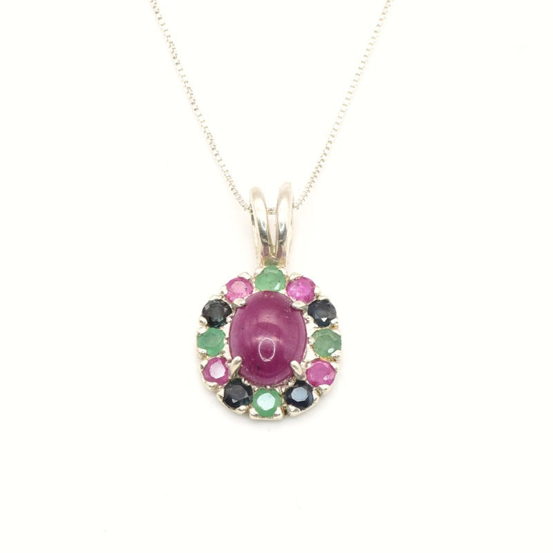 Natural Ruby Pendant made in 925 Sterling Silver with Oval Natural Red Ruby in Halo setting, July Birthstone gift idea, symbolizes nobility, purity, and passion, ideal for everyday wear and perfect for birthday gifting and special occasions.