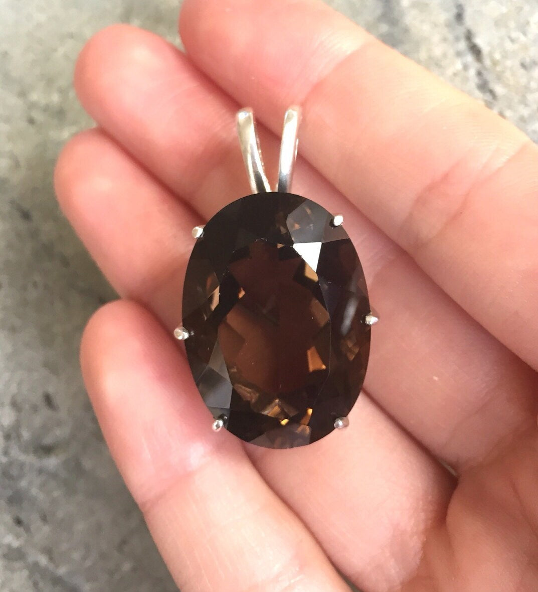 Smoky Topaz Pendant, Natural Smoky Topaz, December Pendant, Large Oval Pendant, Topaz Pendant, Brown Vintage Pendant, Solid Silver Pendant