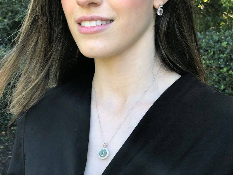 Flower Pendant, Natural Tourmaline, Cluster Pendant, Tourmaline Pendant, October Birthstone, Round Pendant, October Pendant, Silver Pendant